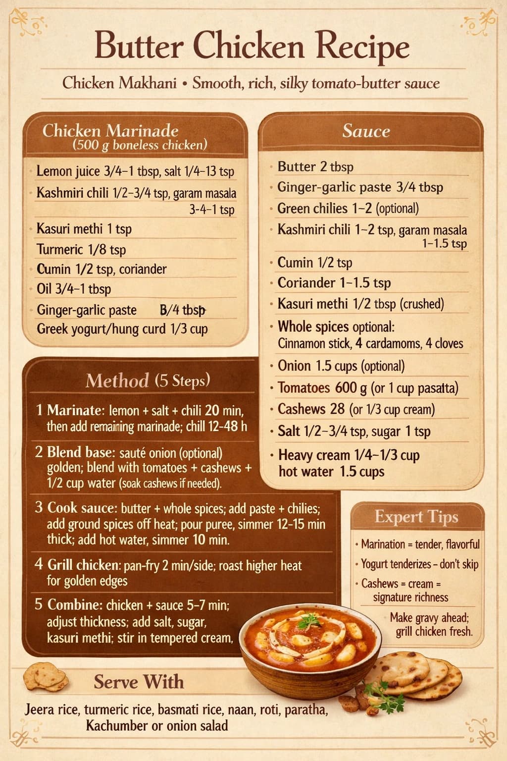 Butter chicken recipe infographic
